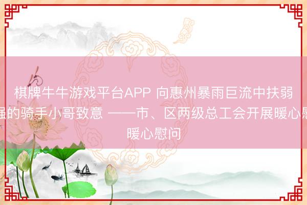 棋牌牛牛游戏平台APP 向惠州暴雨巨流中扶弱抑强的骑手小哥致意 ——市、区两级总工会开展暖心慰问